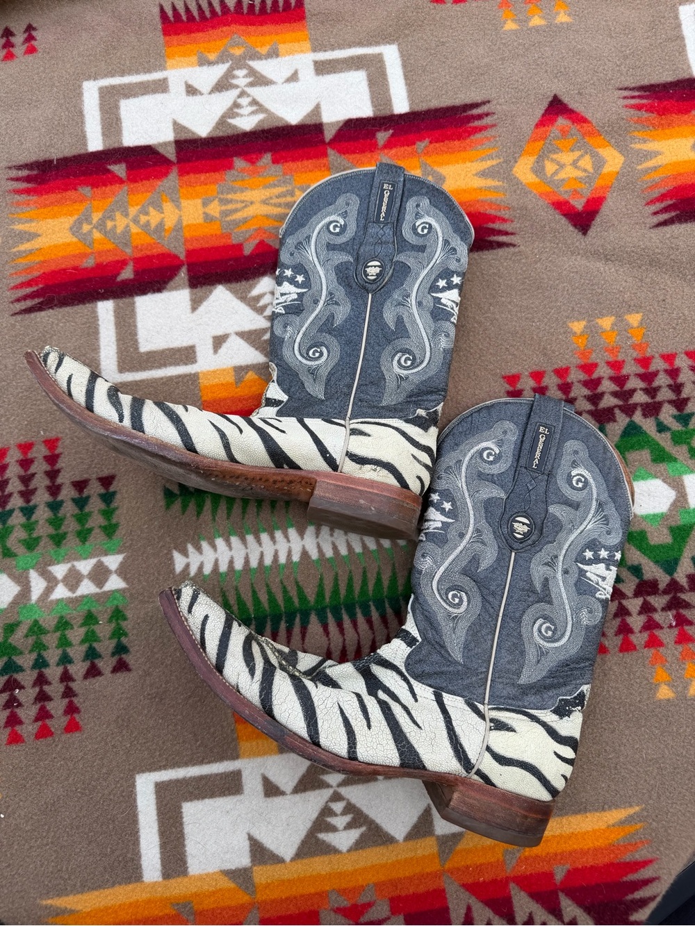 El General Black and White Zebra Print Western Cowboy Boots